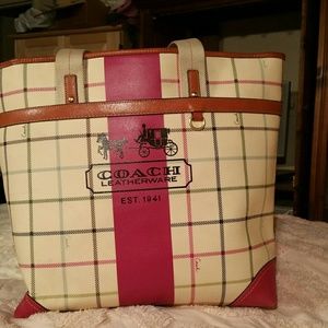 Coach Heritage Stripe Tattersall Shoulder Tote Bag